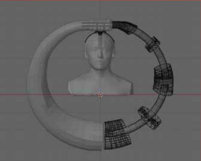 Jam wig support frame designed in 3D around a head model